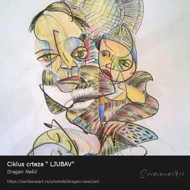 Ciklus crteza “ LJUBAV”, Kombinovano/Karton, Dragan Nešić