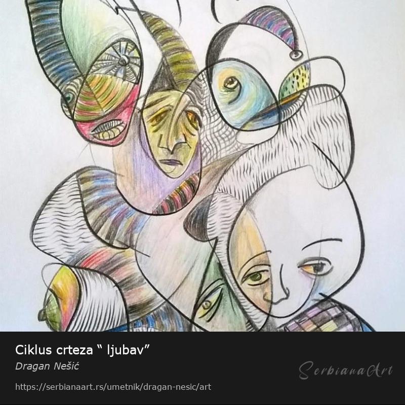 Ciklus crteza “ ljubav”, Kombinovano/Karton, Dragan Nešić