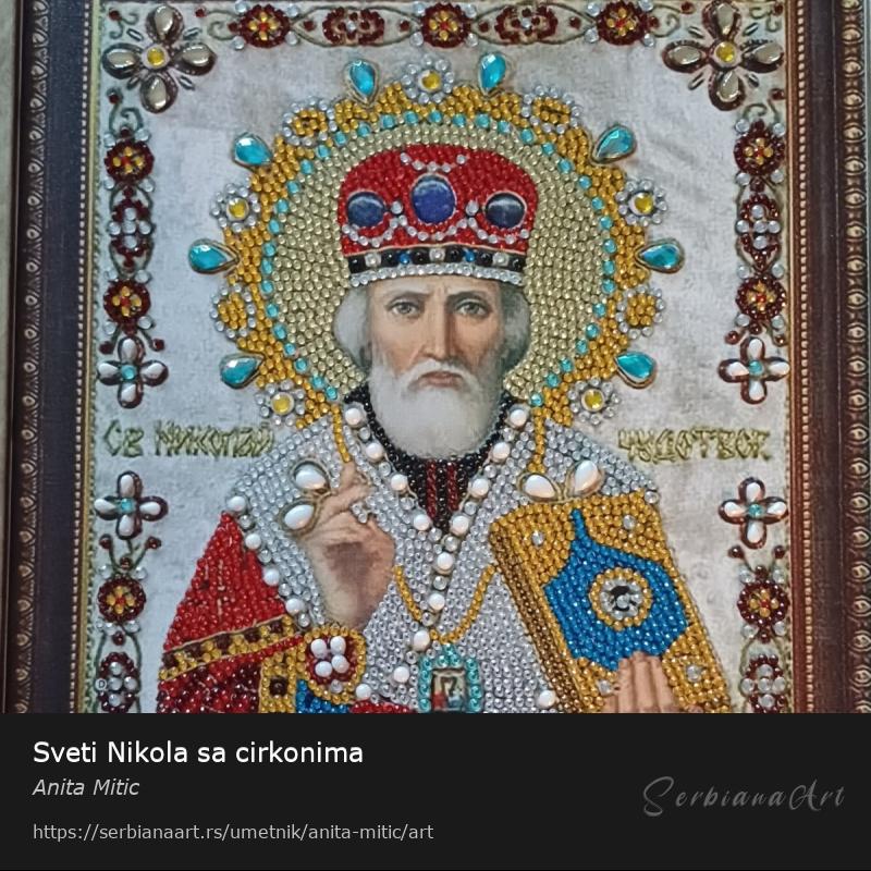 Sveti Nikola sa cirkonima, Mozaik/Platno, Anita Mitic