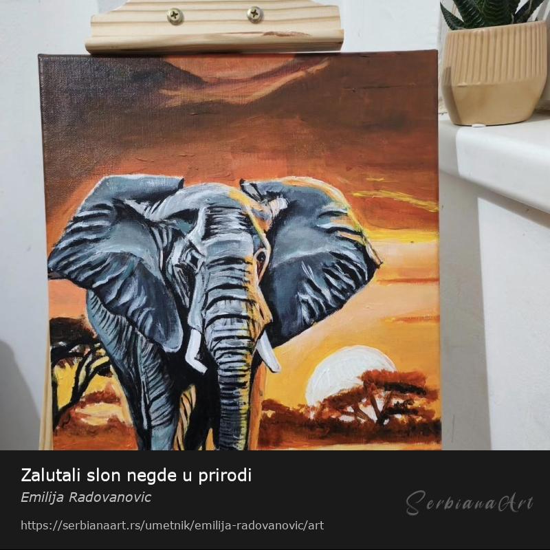 Zalutali slon negde u prirodi, Akrilik/Platno, Emilija Radovanovic