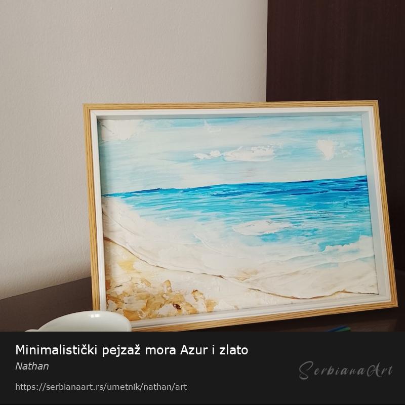 Minimalistički pejzaž mora Azur i zlato, Kombinovano/Platno, Nathan