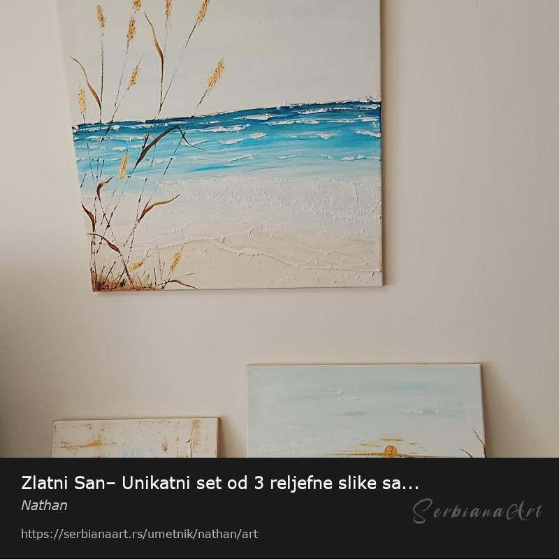 Zlatni San– Unikatni set od 3 reljefne slike sa zlatnom potalom, Kombinovano/Platno, Nathan