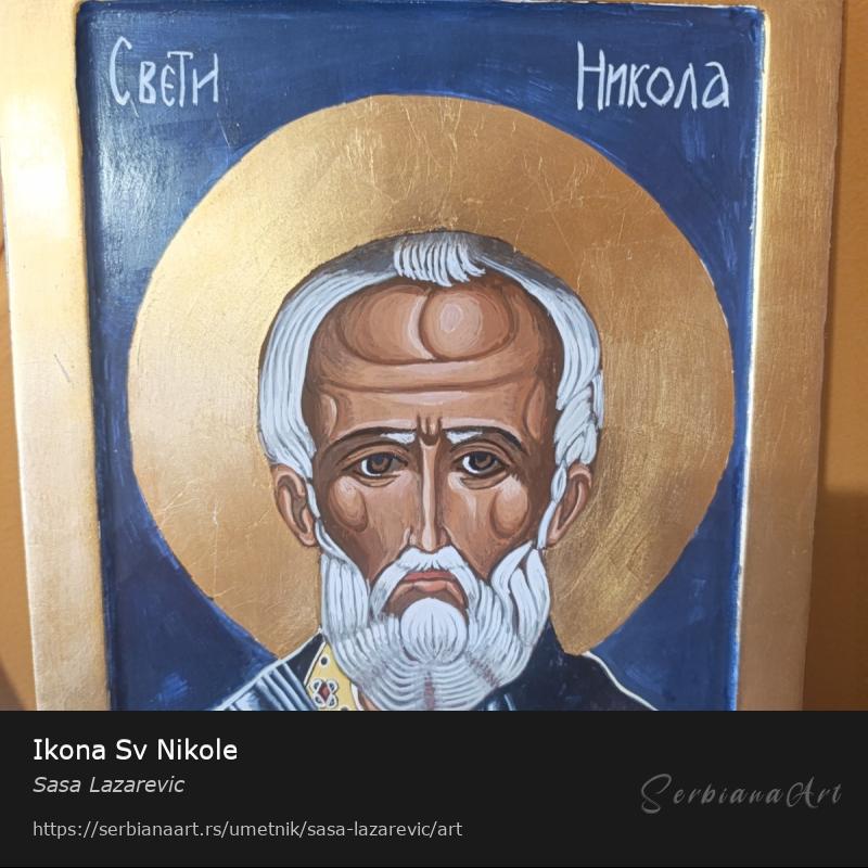 Ikona Sv Nikole, Jajčana tempera/Drvo, Sasa Lazarevic