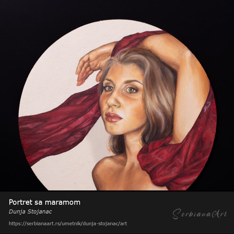 Portret sa maramom, Ulje/Platno, Dunja Stojanac