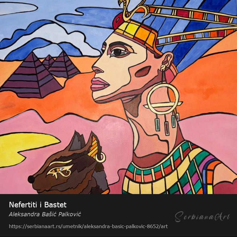Nefertiti i Bastet, Akrilik/Platno, Aleksandra Bašić Palković