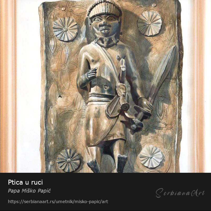 Ptica u ruci, Vodene boje/Papir, Papa Miško Papić