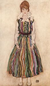 Portrait of Edith Schiele in a striped dress
