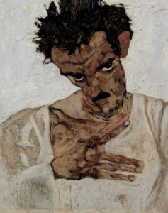 Self-portrait with lowered head