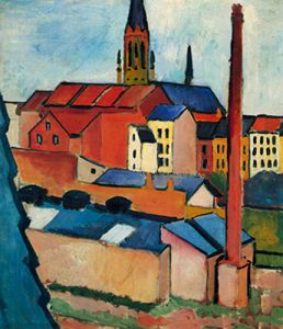 St. Mary`s Church with houses and chimney by Macke