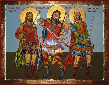 Ikona SVETI SRPSKI RATNICI (MILOS OBILIC, IVAN KOSANCIC, MILAN TOPLICA) 50x70 cm, autor PRAVOSLAVNE IKONE- ikonopisac Miloš Timotijević