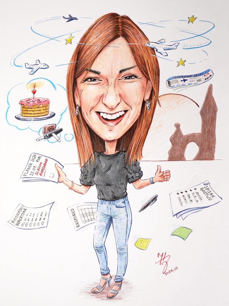 PORTRET KARIKATURA ZA EVU - POKLON OD KOLEGA, Slika ĐUKAN ~ KARIKATURE