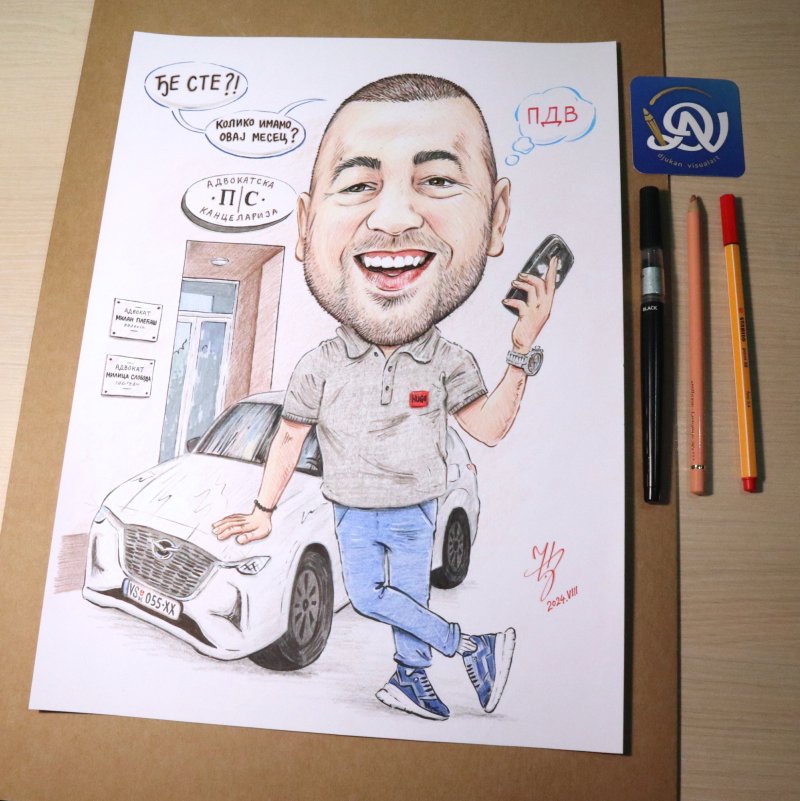ADVOKAT MILAN - PORTRET KARIKATURA, Slika ĐUKAN ~ KARIKATURE