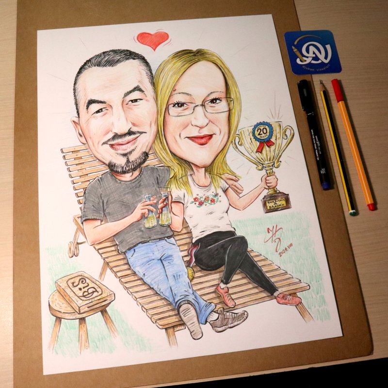 KREATIVNI BRAČNI PAR - PORTRET KARIKATURA, Slika ĐUKAN ~ KARIKATURE