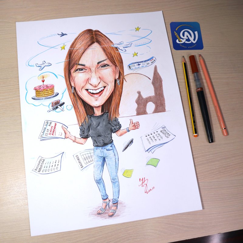 PORTRET KARIKATURA ZA EVU - POKLON OD KOLEGA, Slika ĐUKAN ~ KARIKATURE