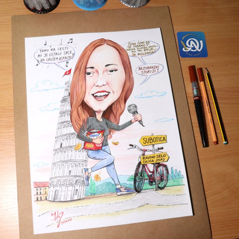 MARINA U PIZI - PORTRET KARIKATURA, Slika ĐUKAN ~ KARIKATURE