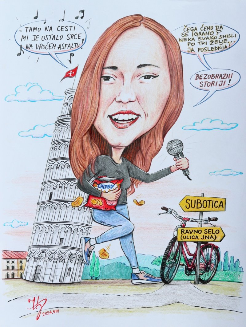 MARINA U PIZI - PORTRET KARIKATURA, Slika ĐUKAN ~ KARIKATURE