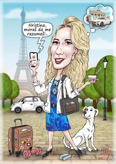 `Hristina u Parizu` - portret karikatura autor Đukić Nenad