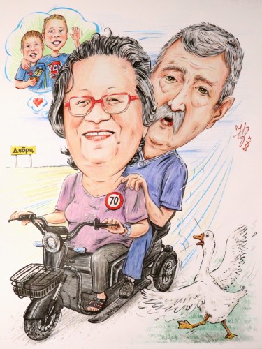 BAKA I DEKA VOZE MOTOR - PORTRET KARIKATURA, autor ĐUKAN ~ KARIKATURE