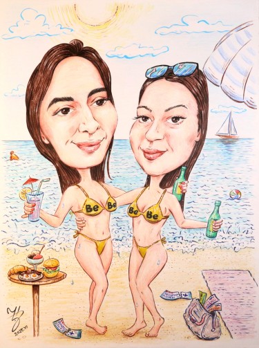 DRUGARICE NA PLAZI - PORTRET KARIKATURA, autor ĐUKAN ~ KARIKATURE