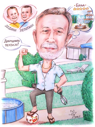DEDA IDE U PENZIJU - PORTRET KARIKATURA, autor ĐUKAN ~ KARIKATURE