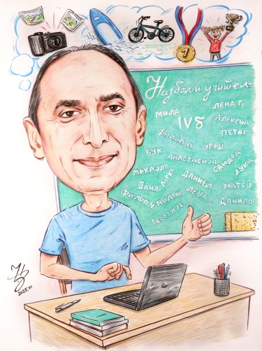 UCITELJ - PORTRET KARIKATURA, autor ĐUKAN ~ KARIKATURE