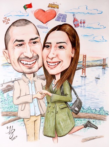 MLADENCI U LISABONU - PORTRET KARIKATURA, autor ĐUKAN ~ KARIKATURE