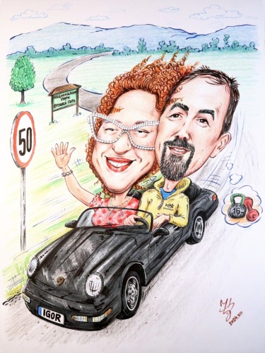 VOZNJA PORSEOM - PORTRET KARIKATURA, autor ĐUKAN ~ KARIKATURE