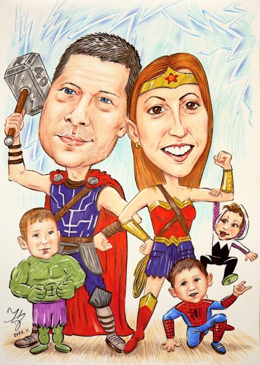 PORODICA SUPERHEROJA - PORTRET KARIKATURA, autor ĐUKAN ~ KARIKATURE