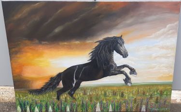 Konj u prirodi | Ulje na platnu | 100x70 cm, autor Klipa Goran
