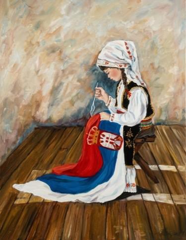 Devojčica šije zastavu, autor Art Tatjana