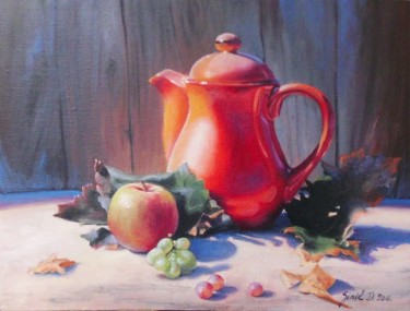 Crveni cajnik- uramljeno- 40x50cm, autor Simic Dragana