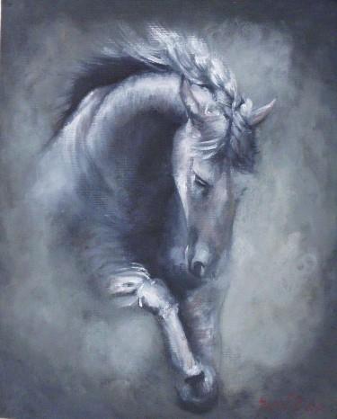 Konj2- ulje na kasiranom platnu, 30x24cm, autor Simic Dragana