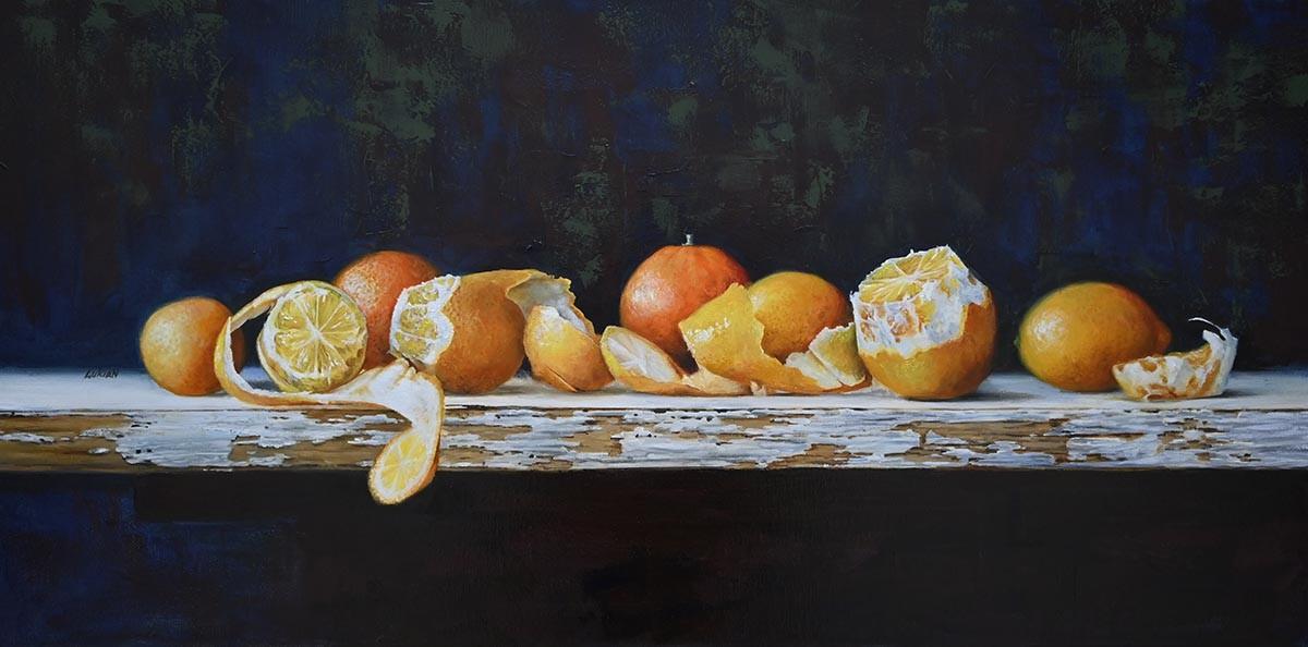 Lemons and Oranges on an Old Table