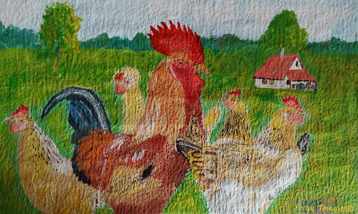 The rooster and his hens