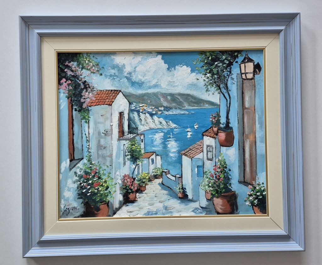 Ulje na lesonitu - Plavi mediteran, prelepa slika