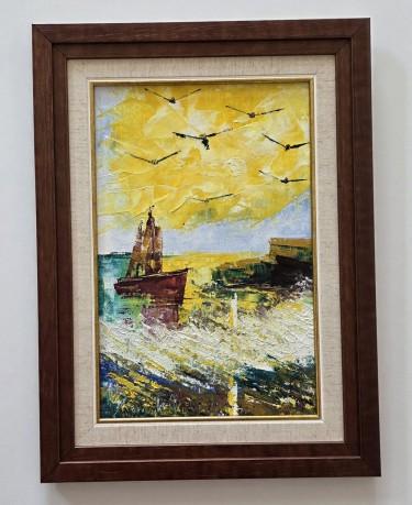 Ulje na platnu - Jedro i galebovi, prelepa slika, autor Dusko Dule