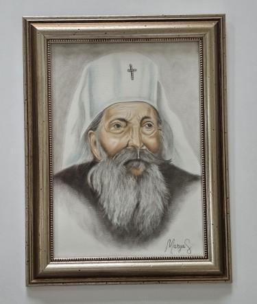 Slika - Patrijarh Pavle, tehnika pastel, autor Dusko Dule