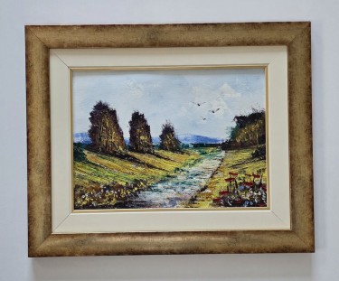 Ulje na platnu - Reka i jesen, prelepa slika, autor Dusko Dule