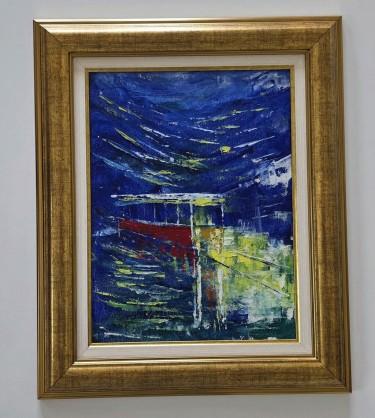 Ulje na platnu - Nocni tramvaj, prelepa slika, autor Dusko Dule