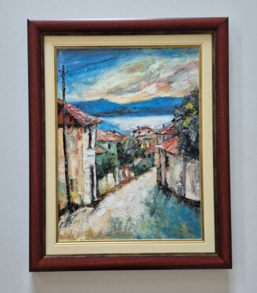 Ulje na lesonitu - Stari grad na moru, prelepo, autor Dusko Dule