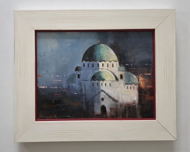Ulje na platnu - Noc iznad Hrama, prelepa slika, autor Dusko Dule