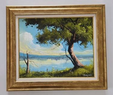 Ulje na platnu - Mir uz jezero, prelepa slika, autor Dusko Dule