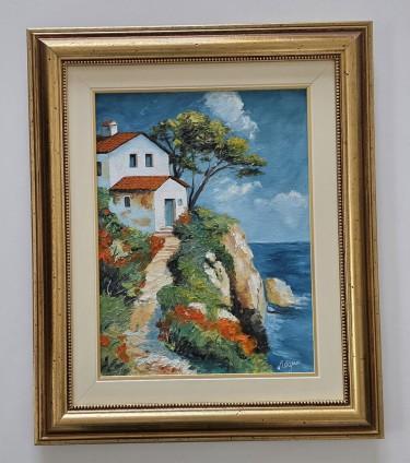 Ulje na platnu - Kuca iznad mora, prelepo, autor Dusko Dule