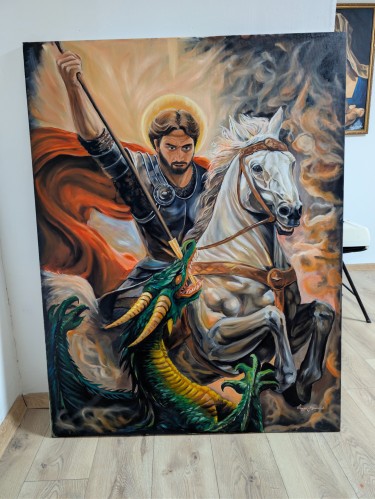 „Sveti Georgije Pobedonosac – ubija zmaja, ulje na platnu 100×130cm“, autor Danijel Nedeljkovic