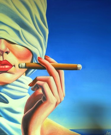 Zena sa cigarom i povezom, autor vladislav milojevic
